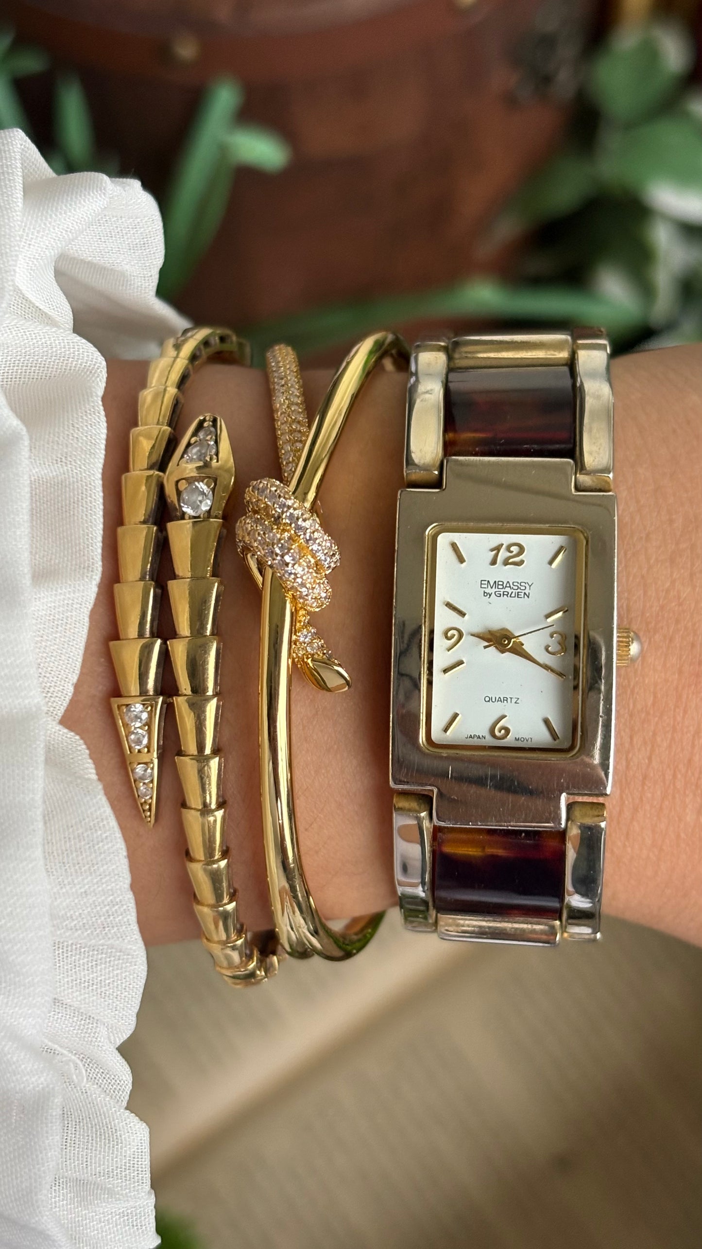 Vintage Embassy by Gruen Watch in Gold Tone Tortoise Shell Pattern