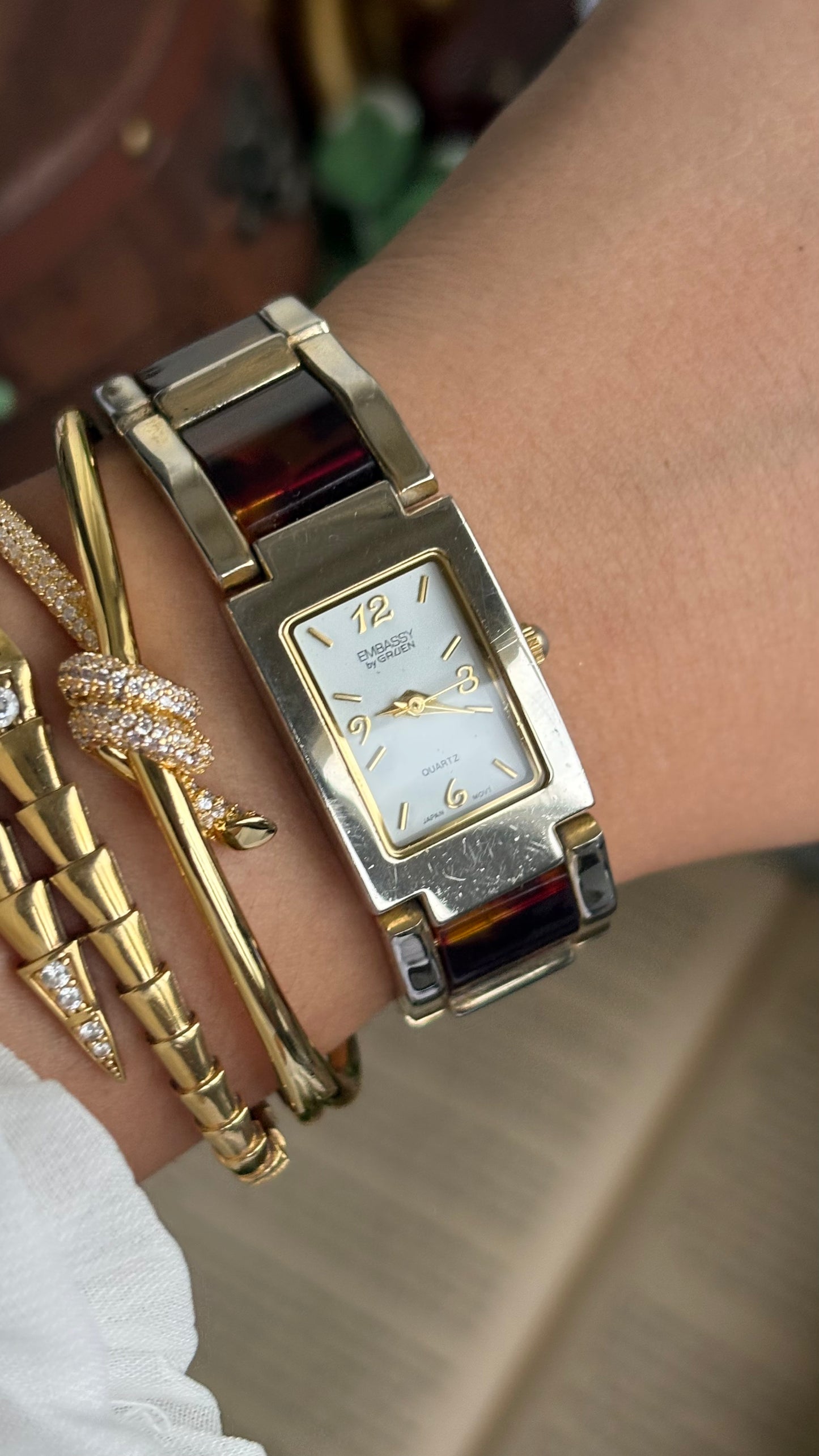 Vintage Embassy by Gruen Watch in Gold Tone Tortoise Shell Pattern