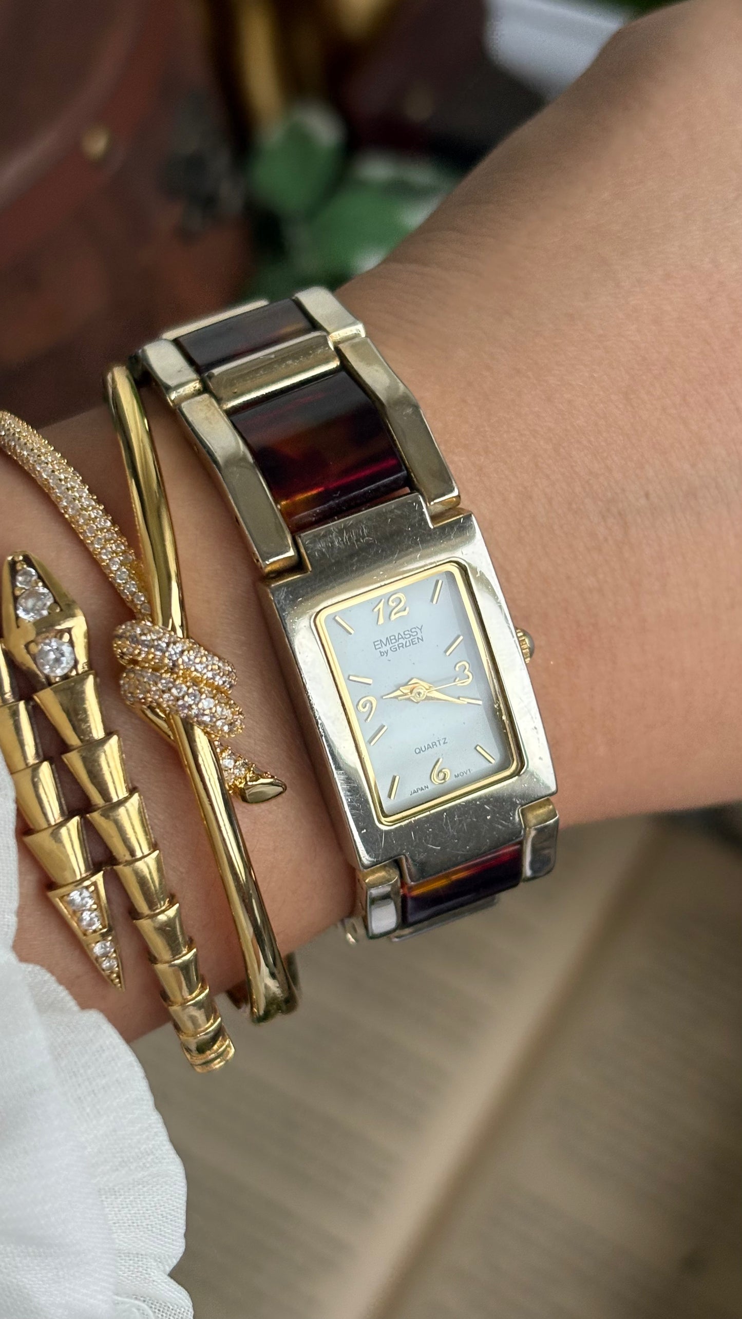 Vintage Embassy by Gruen Watch in Gold Tone Tortoise Shell Pattern