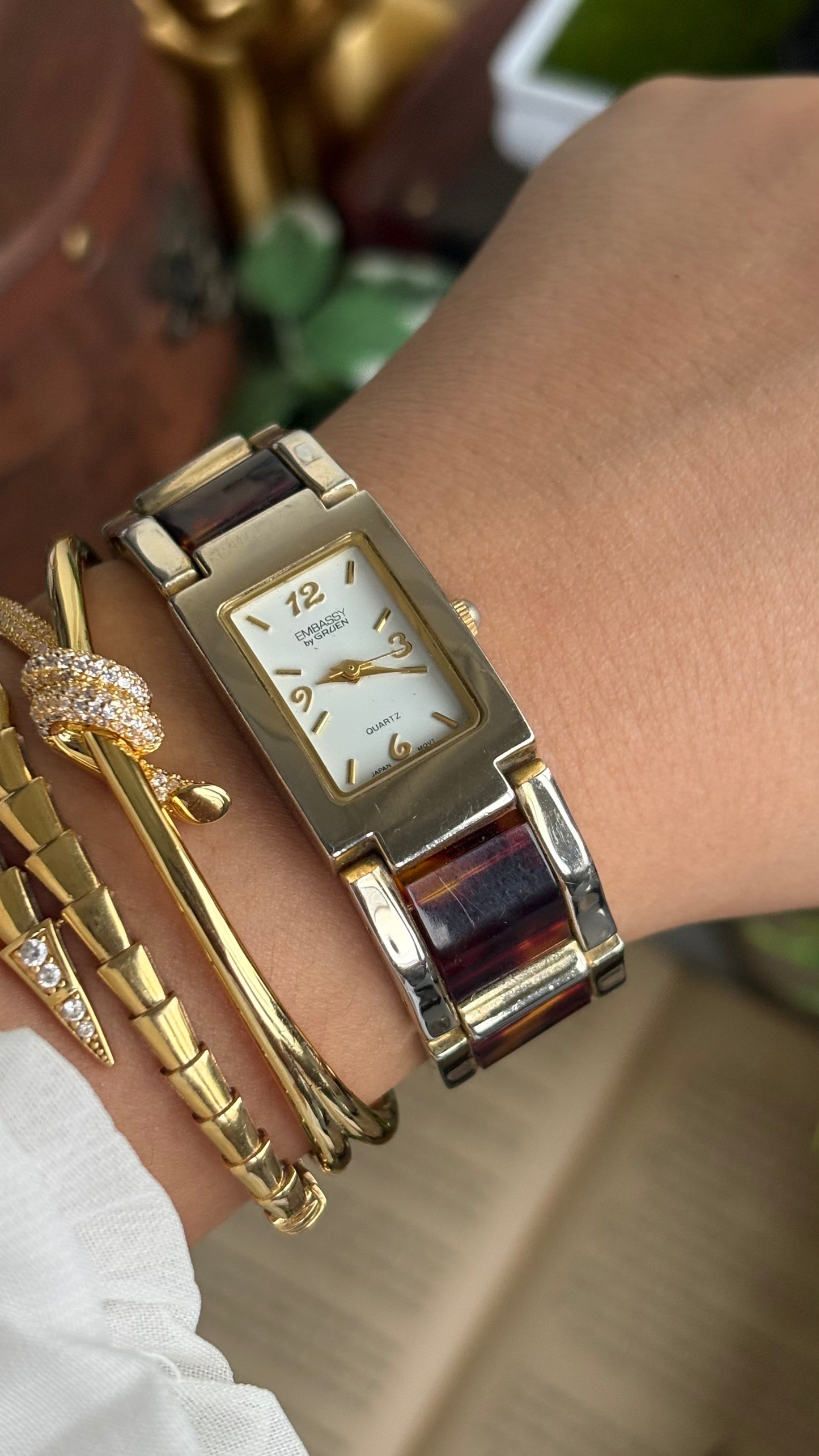 Vintage Embassy by Gruen Watch in Gold Tone Tortoise Shell Pattern