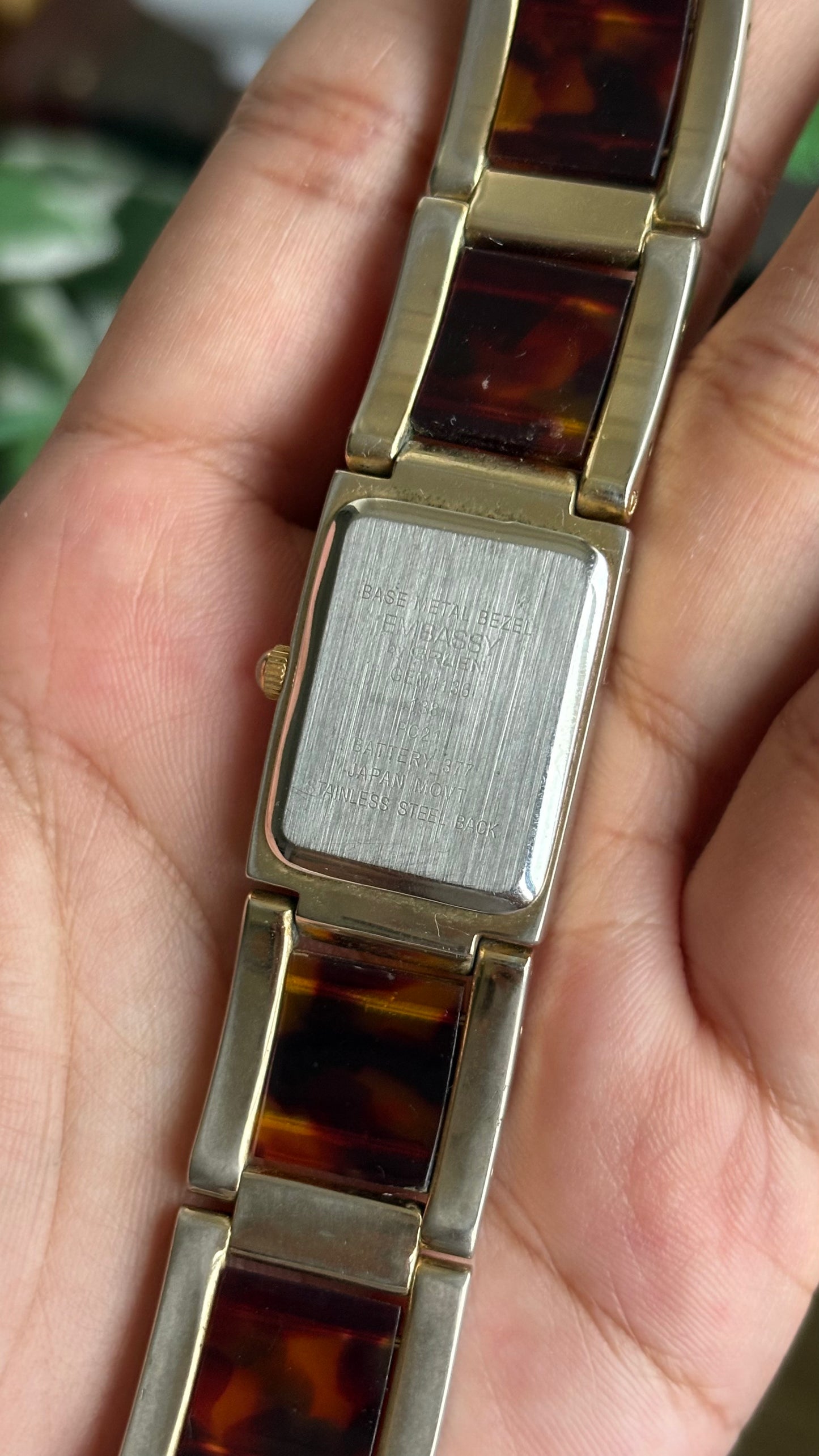 Vintage Embassy by Gruen Watch in Gold Tone Tortoise Shell Pattern