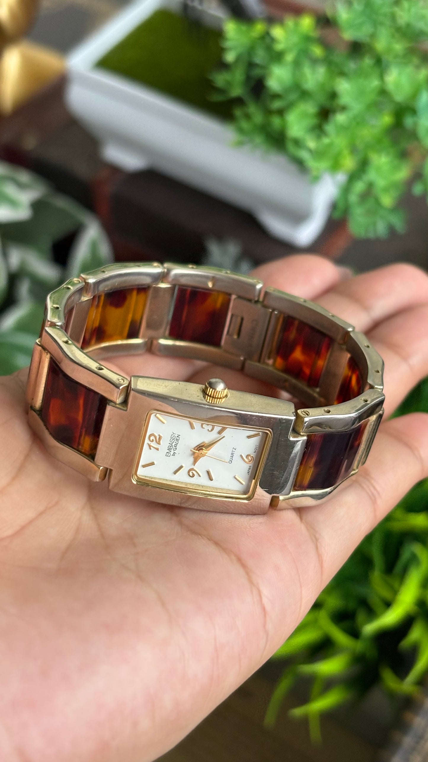 Vintage Embassy by Gruen Watch in Gold Tone Tortoise Shell Pattern