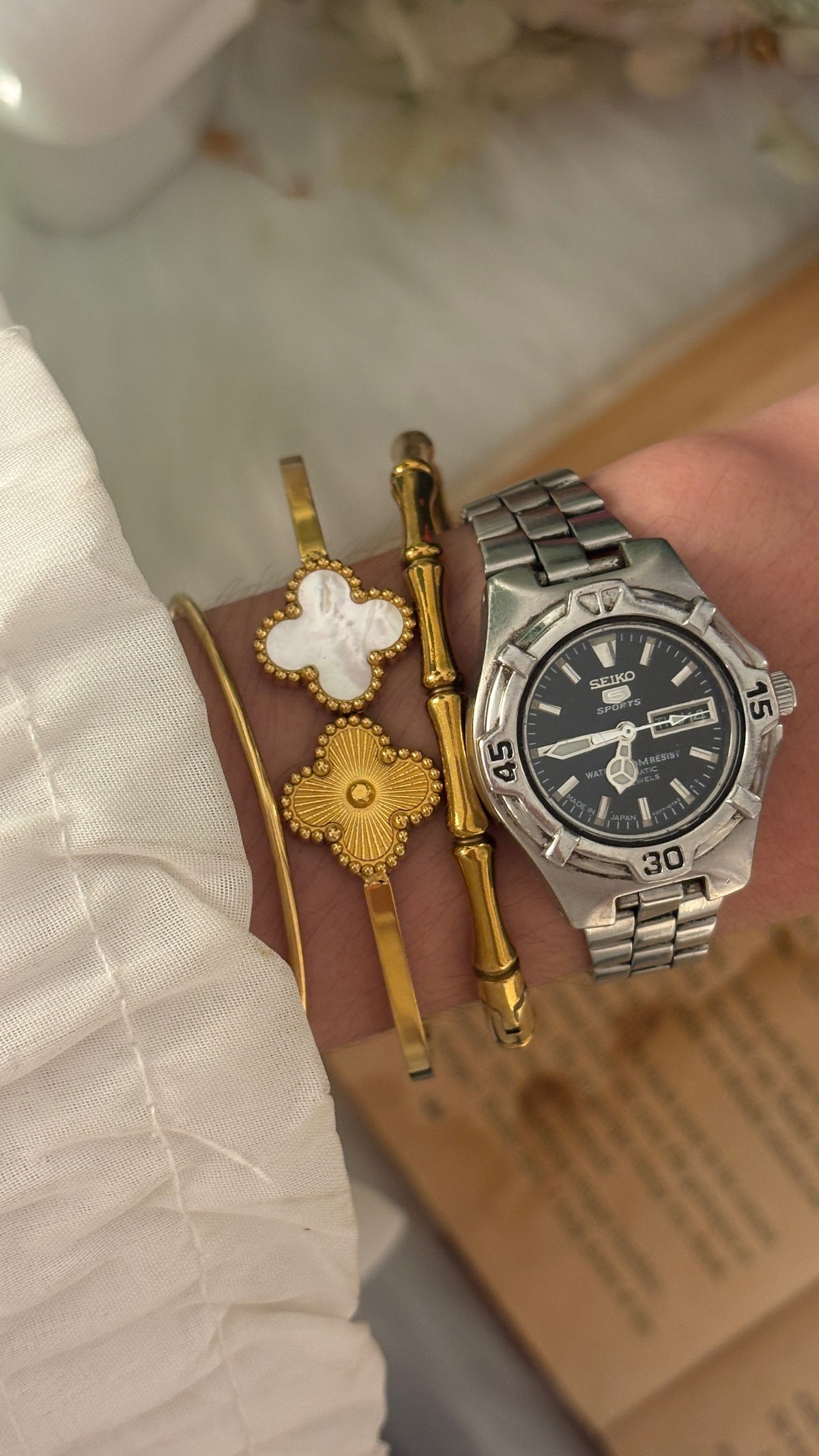 Rare Vintage Seiko 5 Sports Automatic Day-Date Watch in Silver Tone