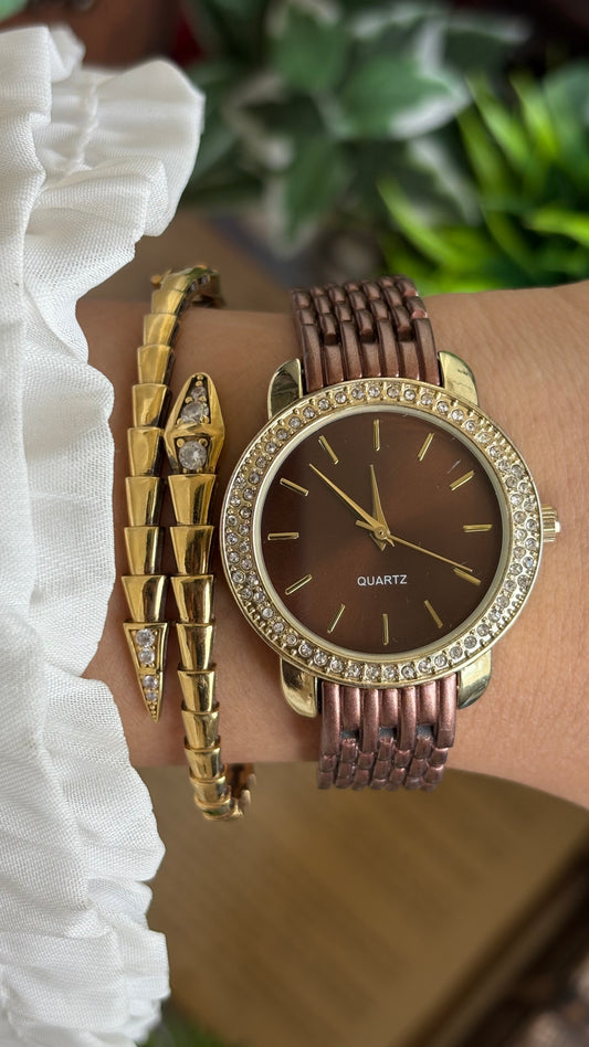 Vintage Accutime Bejeweled Watch in Two-Tone