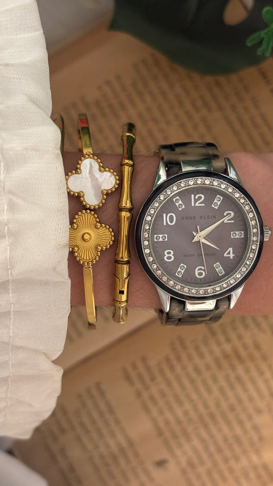 Rare Vintage Anne Klein Tortoise Shell Watch in Silver Tone Quartz