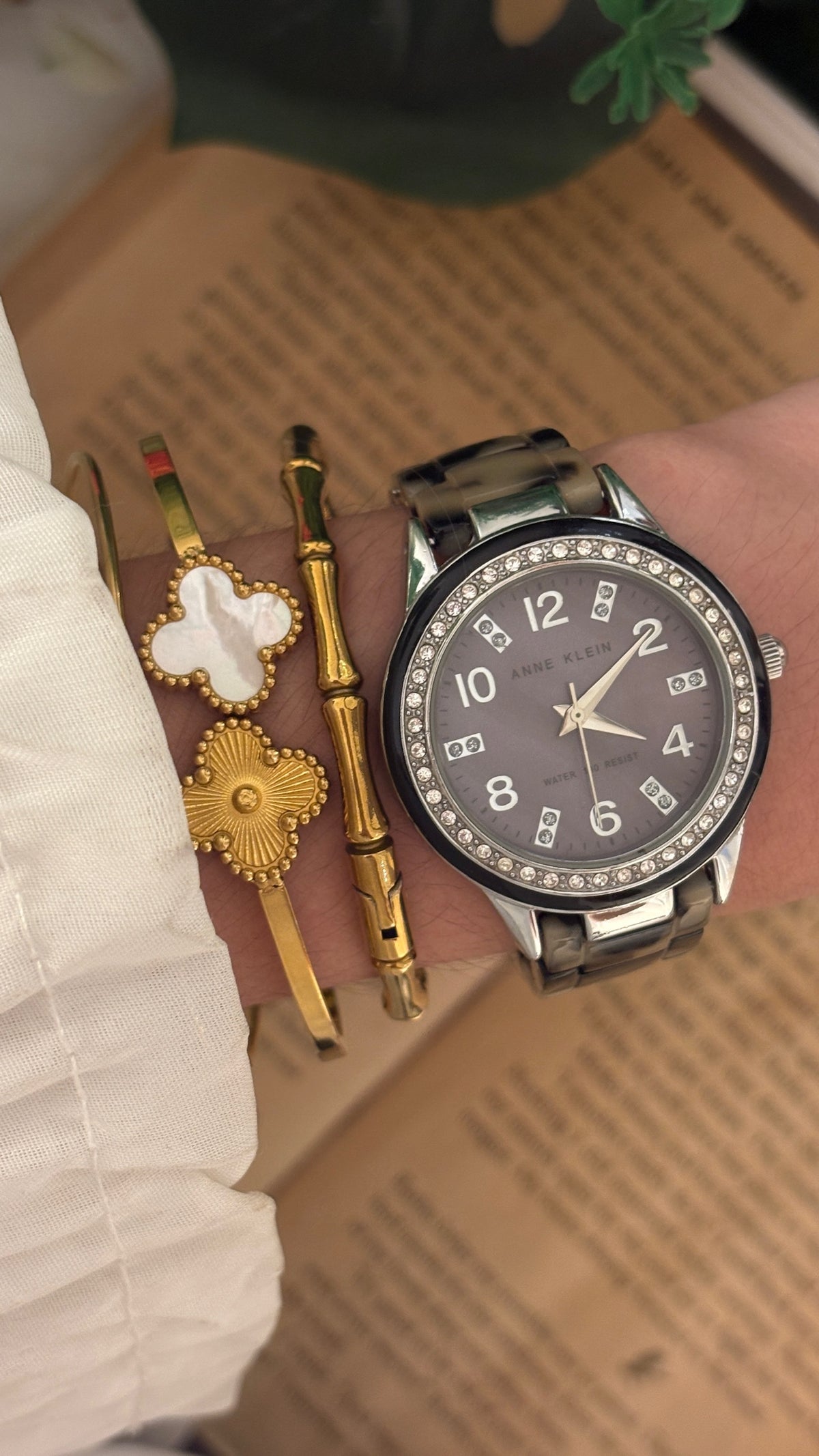 Rare Vintage Anne Klein Tortoise Shell Watch in Silver Tone Quartz