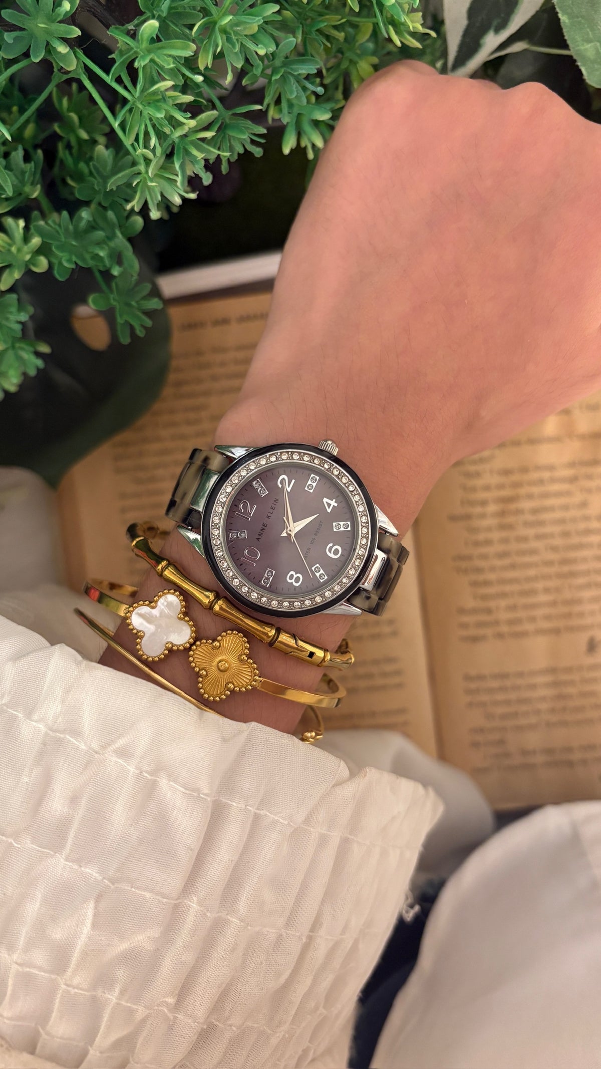 Rare Vintage Anne Klein Tortoise Shell Watch in Silver Tone Quartz