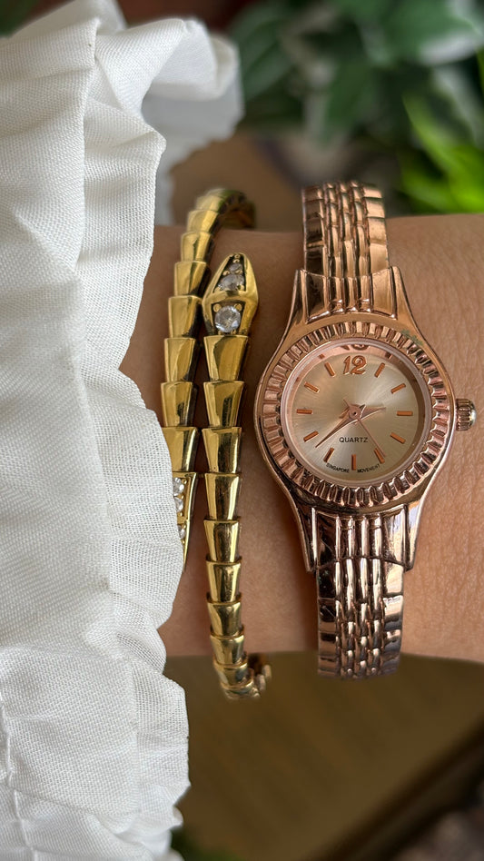 Vintage Dainty Geneva Bangle Watch in Rose Gold