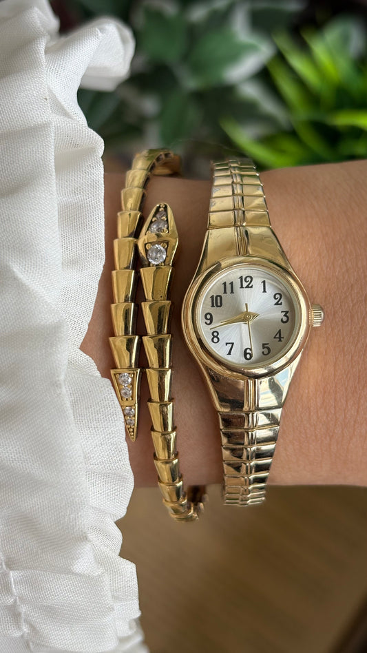 Vintage FMD Fossil Watch in Gold Tone Stretch Band