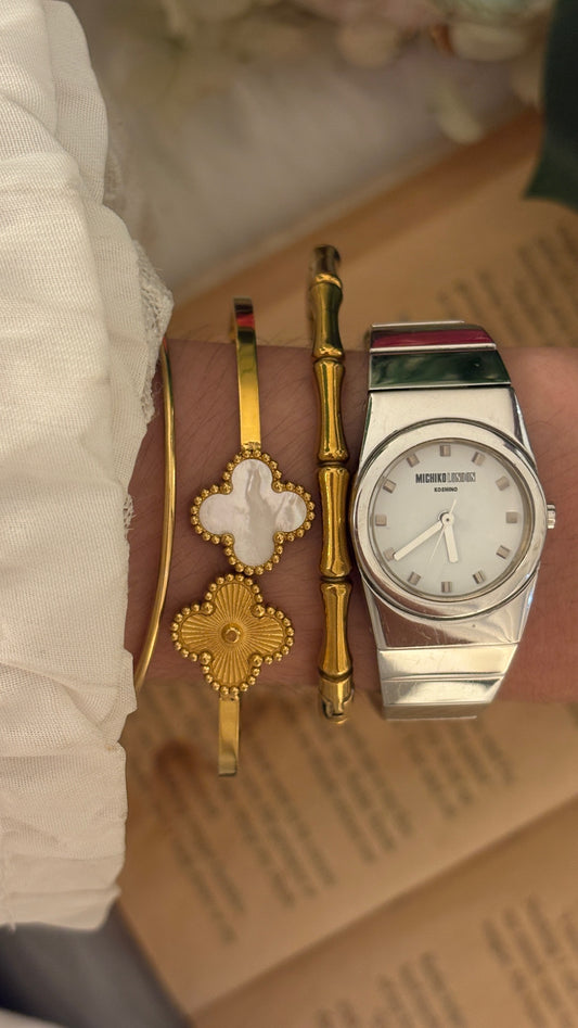 Rare Vintage Michiko Koshino London Semi-Bangle Watch in Silver Tone Quartz