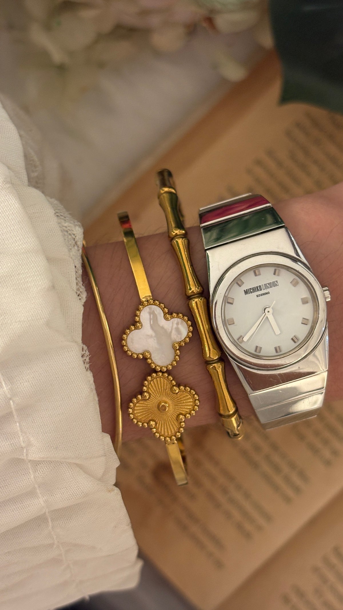 Rare Vintage Michiko Koshino London Semi-Bangle Watch in Silver Tone Quartz