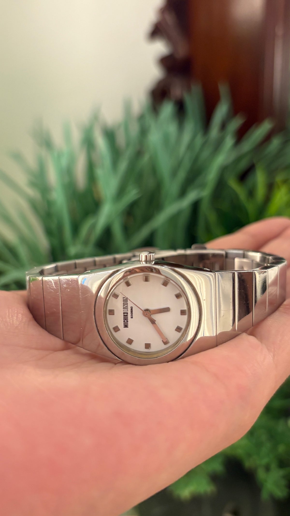 Rare Vintage Michiko Koshino London Semi-Bangle Watch in Silver Tone Quartz