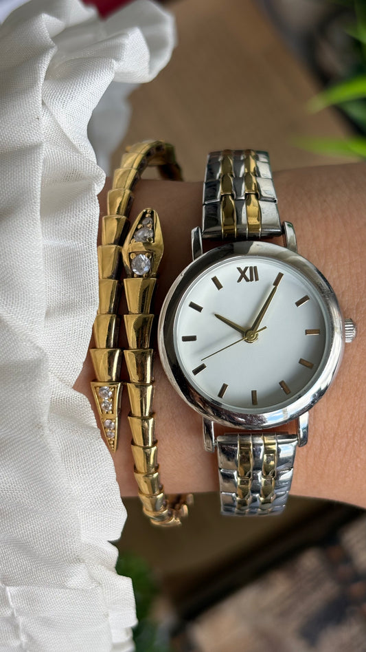 Vintage Accutime Watch in Two-Tone Stretch Band