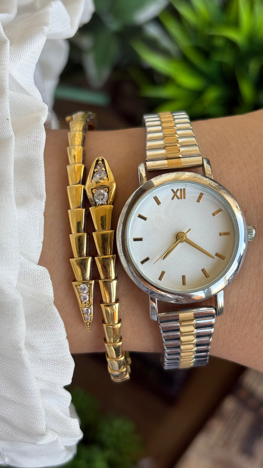 Vintage Accutime Watch in Two-Tone Stretch Band