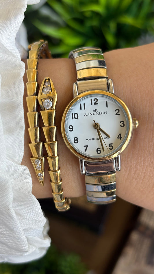 Vintage Anne Klein Watch in Two-Tone Stretchy Band