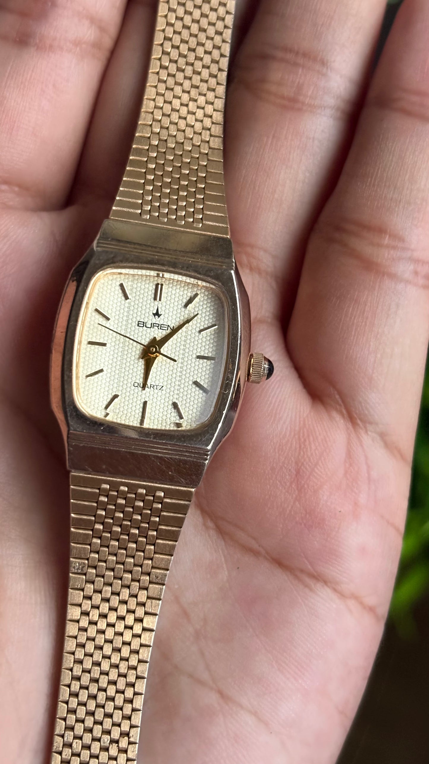 Vintage Buren Watch in Gold Tone Rare Textured Dial
