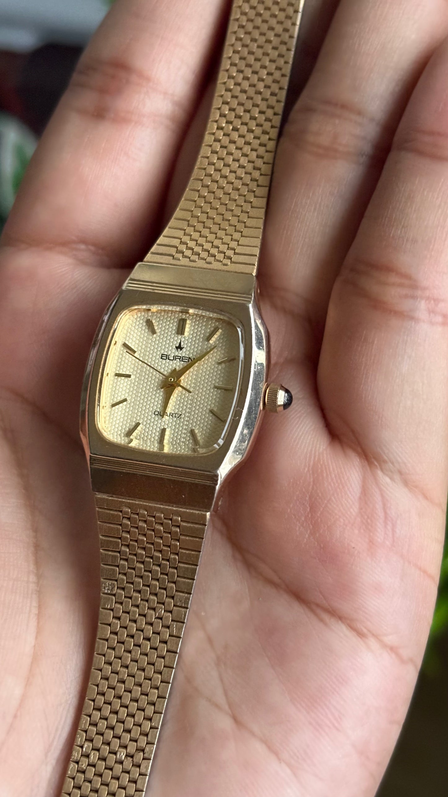 Vintage Buren Watch in Gold Tone Rare Textured Dial