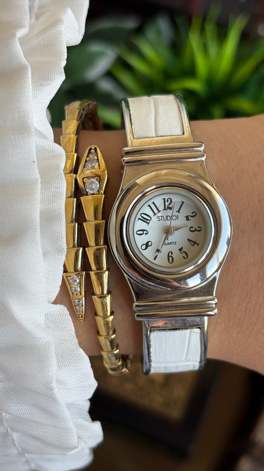 Vintage Studio Time Bangle Watch in Silver Tone