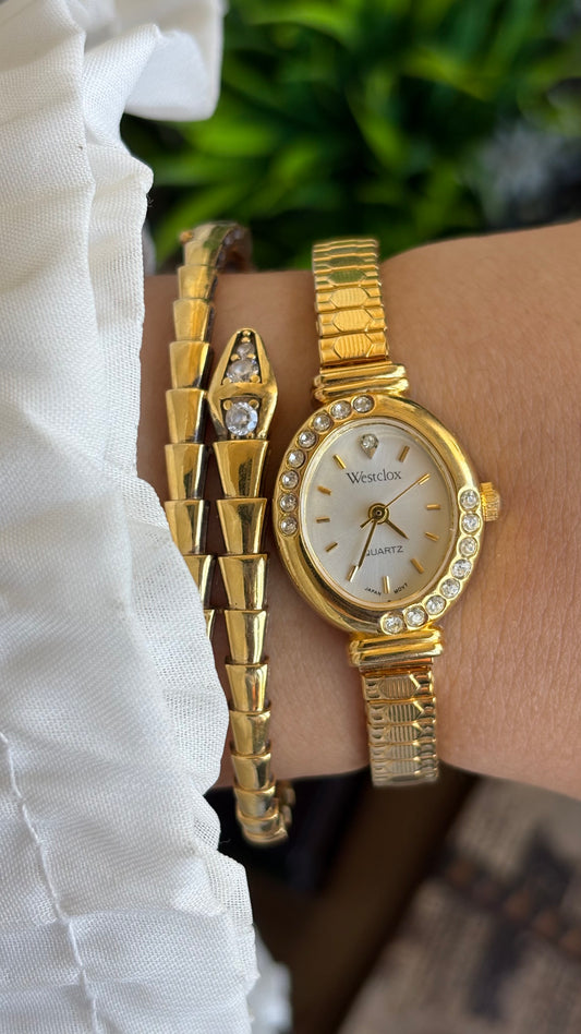 Vintage Westclox Watch in Gold Tone Stretch Band