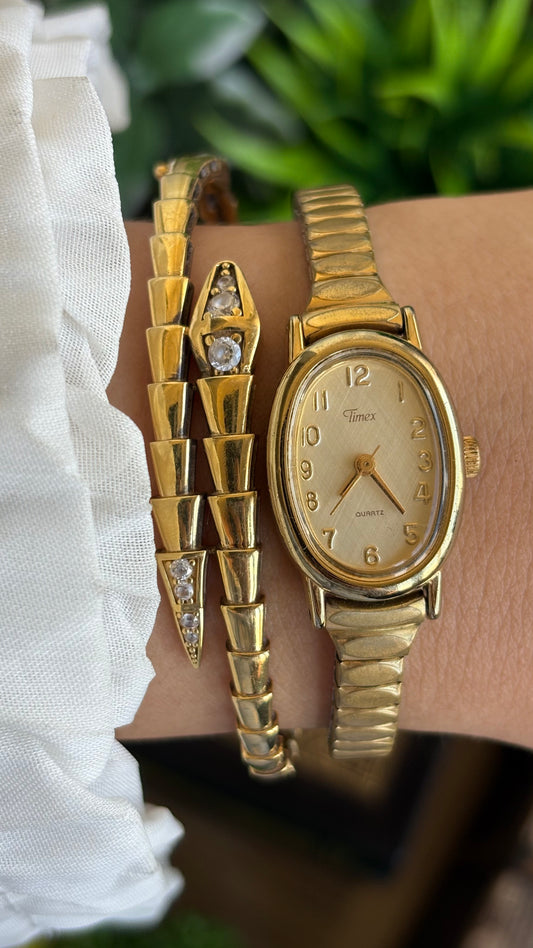 Vintage Timex Cavatina Watch in Gold Tone Stretch Band