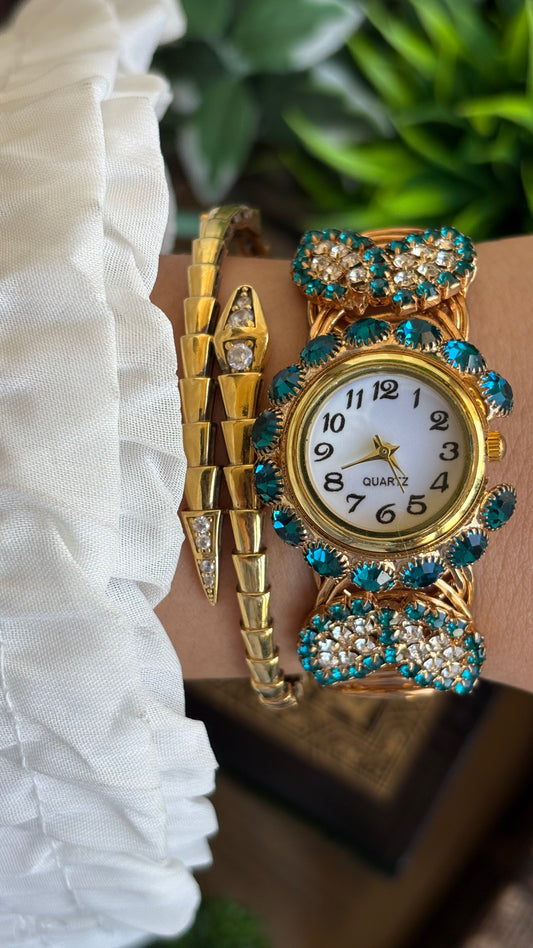 Vintage Bejeweled Watch in Gold Tone Rare Boho Design