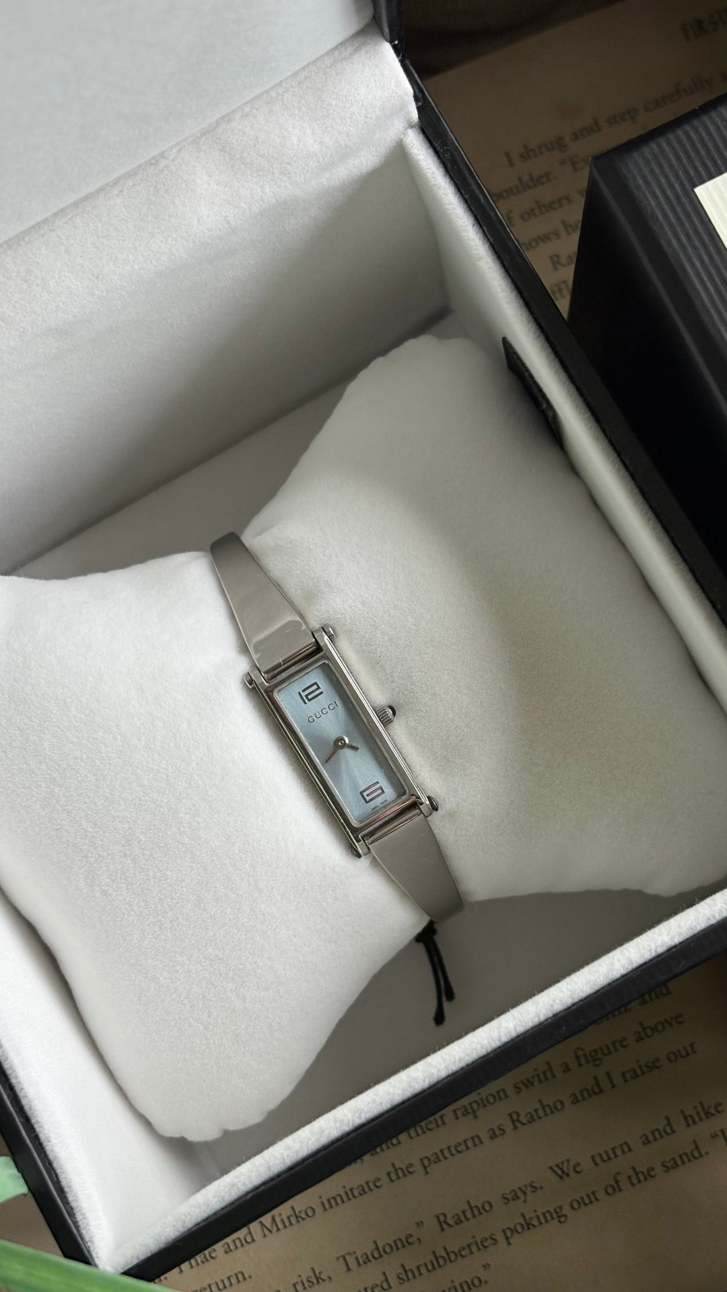 Vintage Gucci 1500L Watch in Silver Tone Baby Blue Dial with Gucci Box