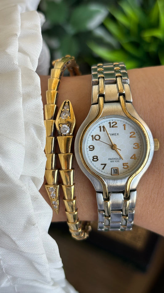 Vinage Timex Indiglo Elegant Classic Watch in Two-Tone with Day Date