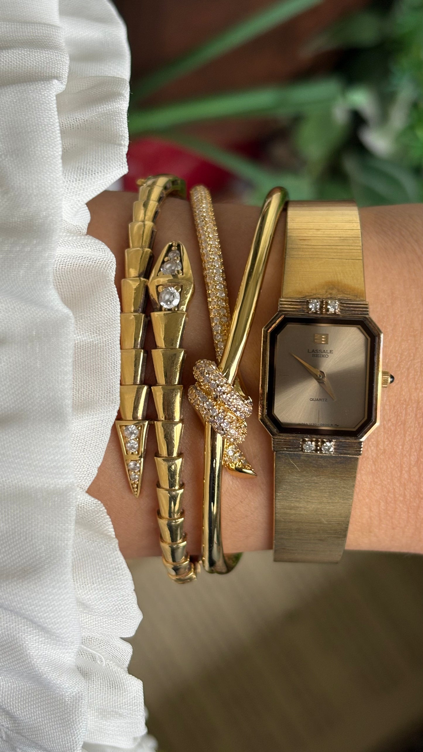 Extremely Rare Vintage Lassale Seiko Watch in Gold Tone with Four Diamonds