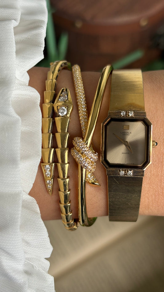 Extremely Rare Vintage Lassale Seiko Watch in Gold Tone with Four Diamonds
