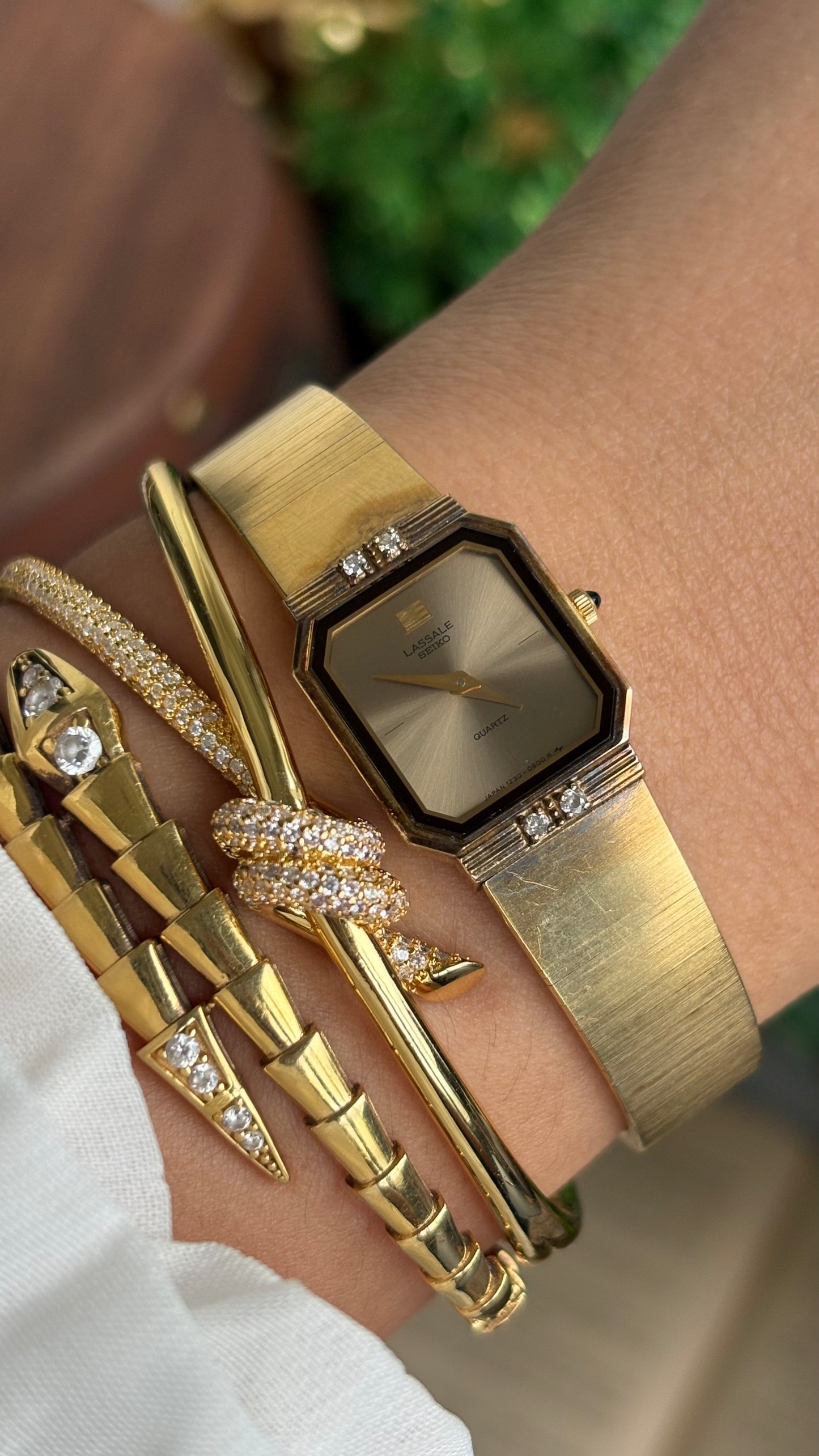 Extremely Rare Vintage Lassale Seiko Watch in Gold Tone with Four Diamonds