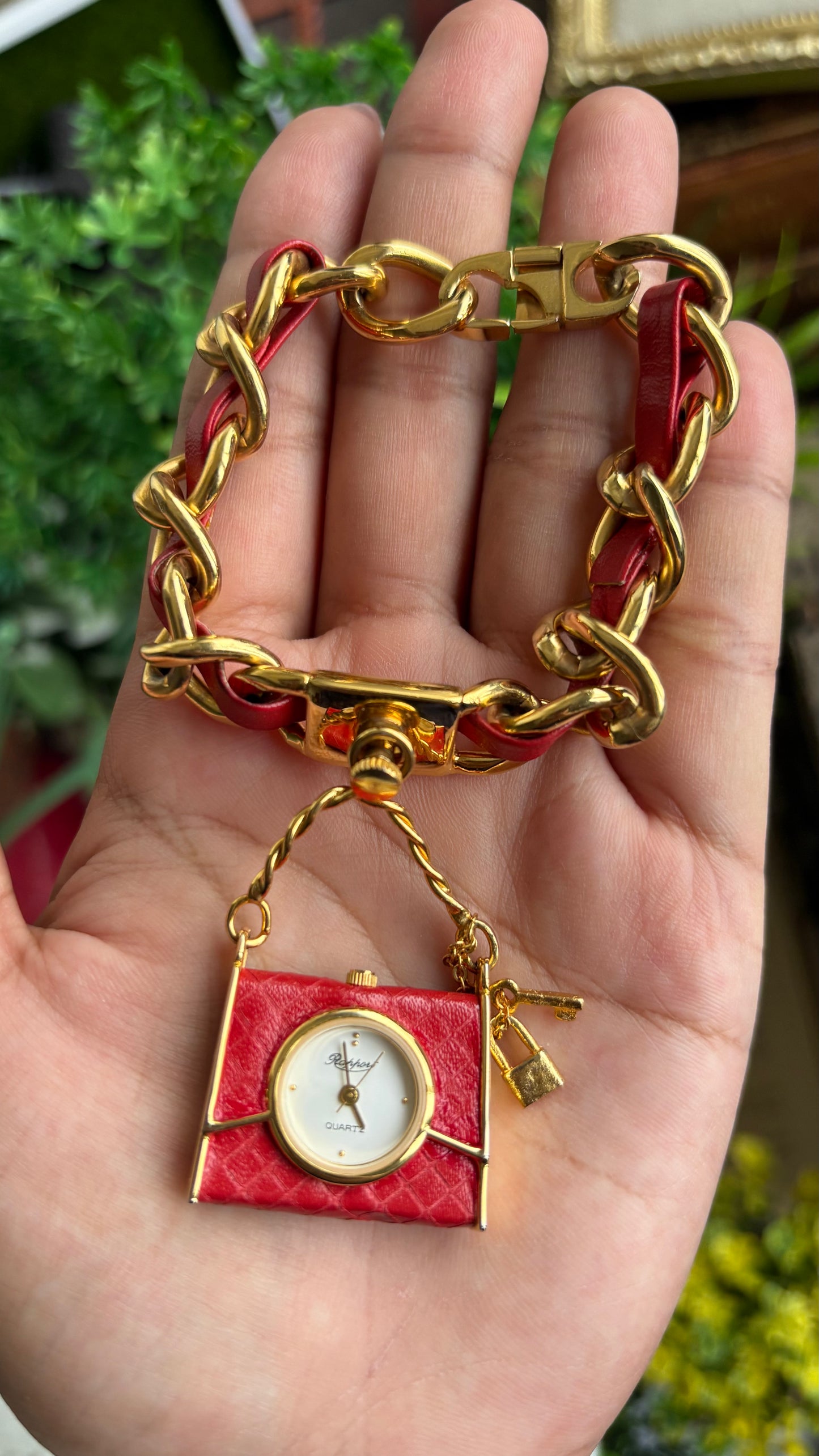 Extremely Rare Beautiful Vintage Bag Charm Watch in Gold Tone Hermes Style