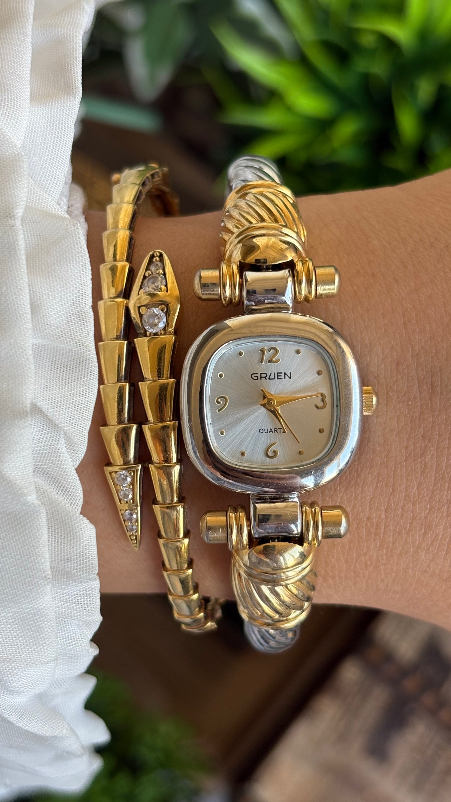Vintage Gruen Bangle Watch in Two-Tone Versace Inspired