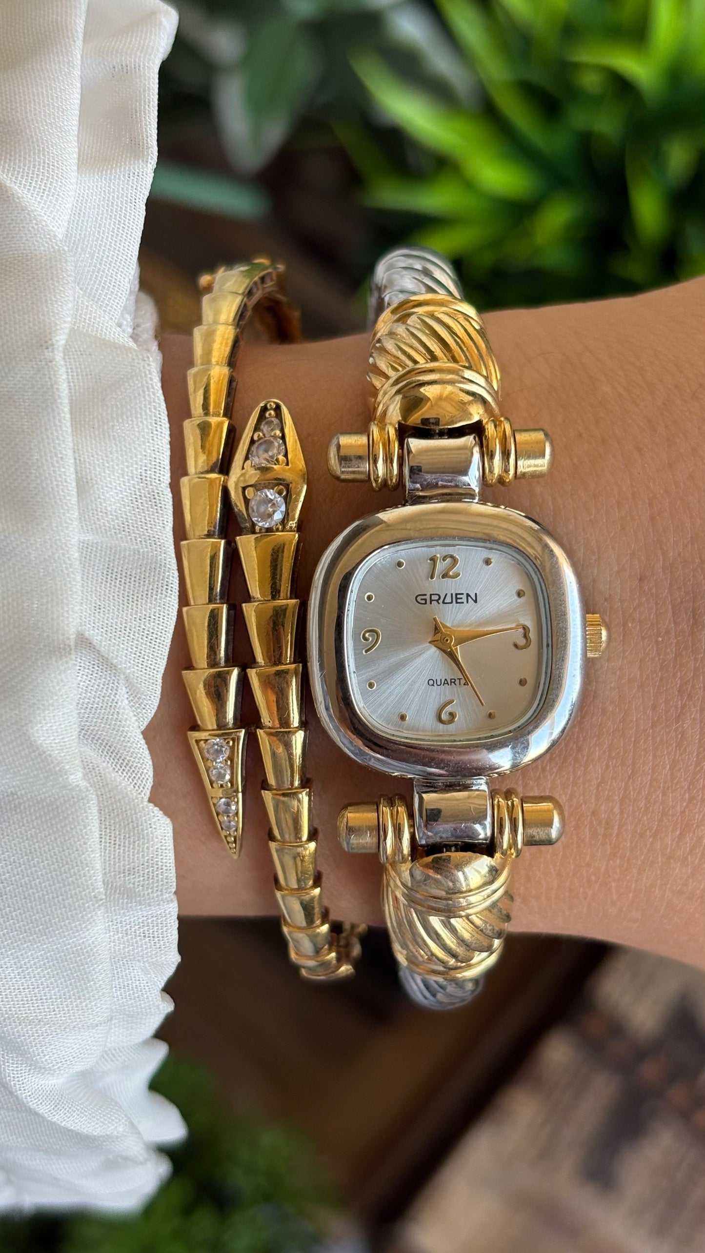 Vintage Gruen Bangle Watch in Two-Tone Versace Inspired