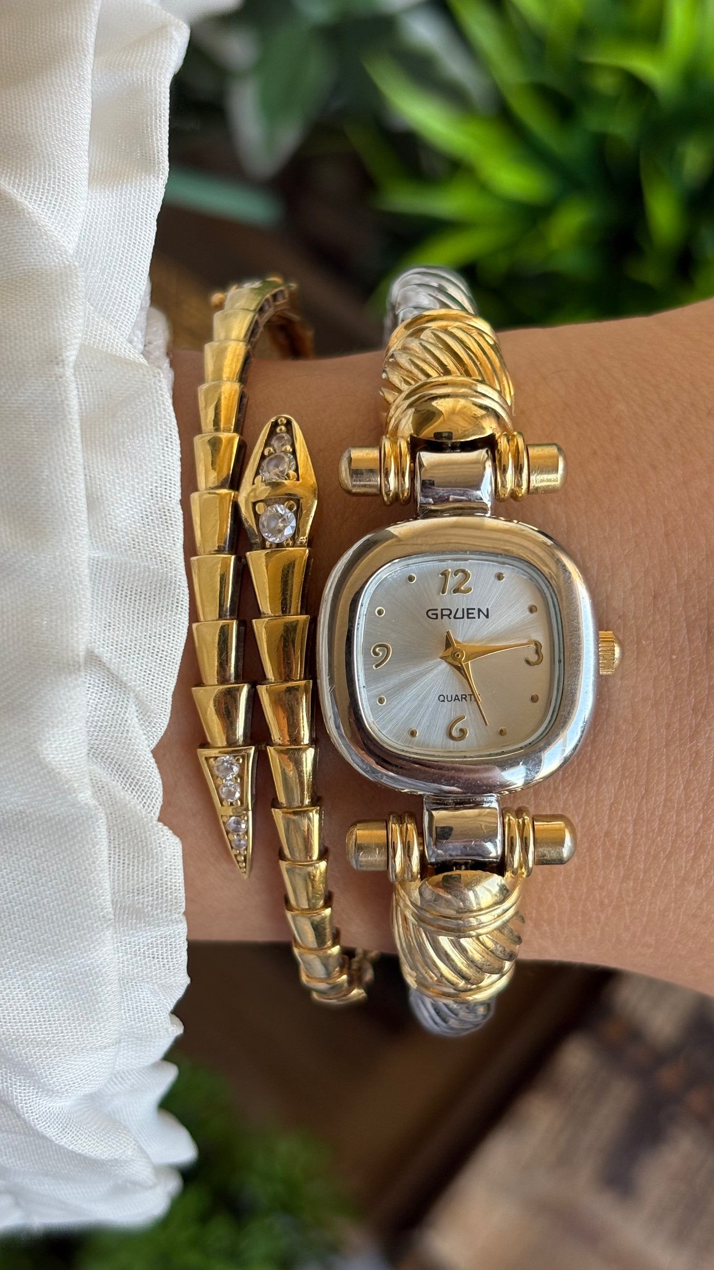 Vintage Gruen Bangle Watch in Two-Tone Versace Inspired