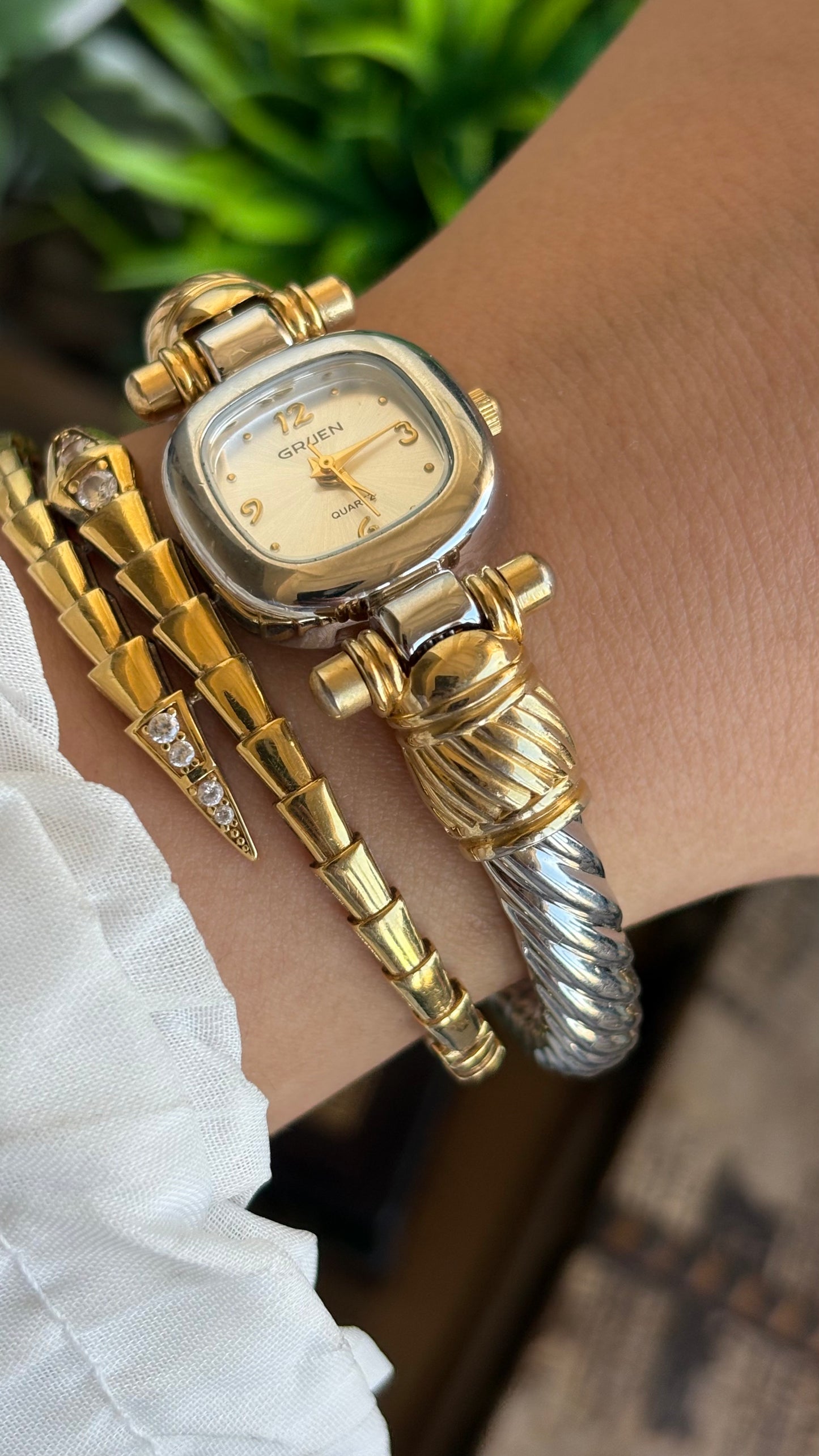 Vintage Gruen Bangle Watch in Two-Tone Versace Inspired