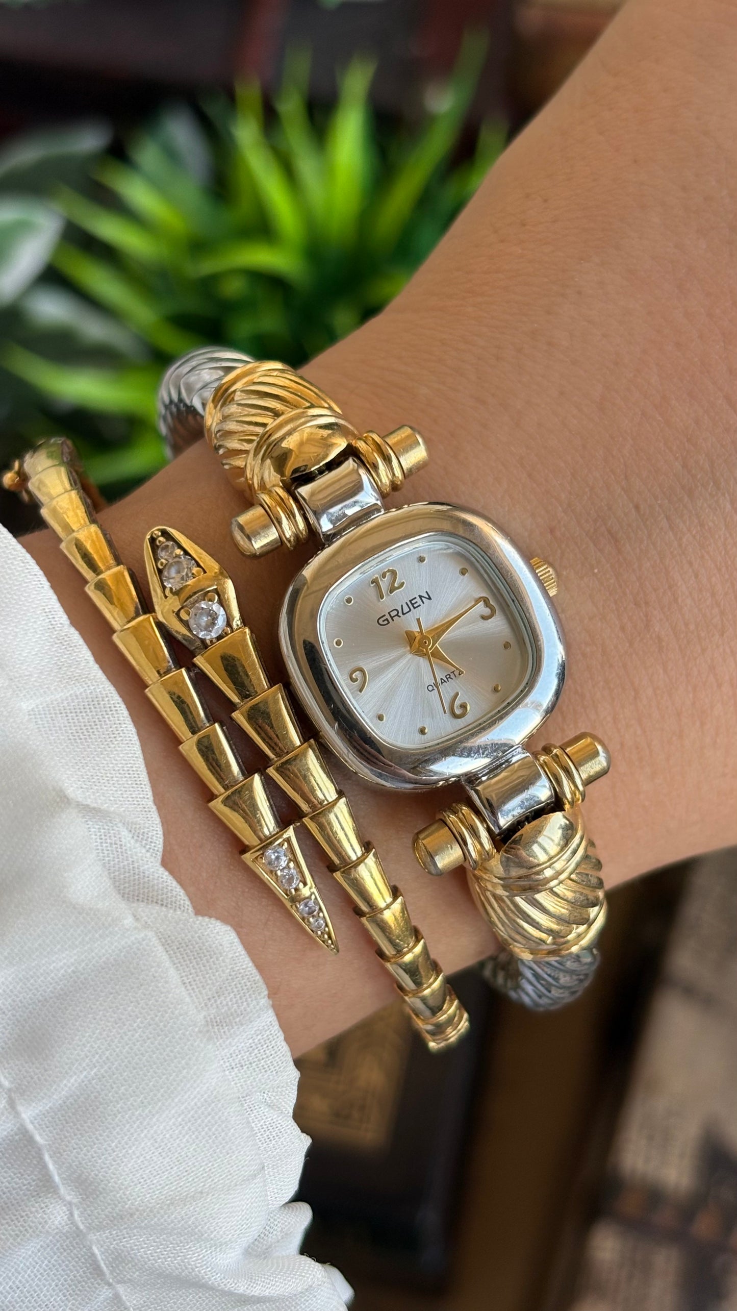 Vintage Gruen Bangle Watch in Two-Tone Versace Inspired