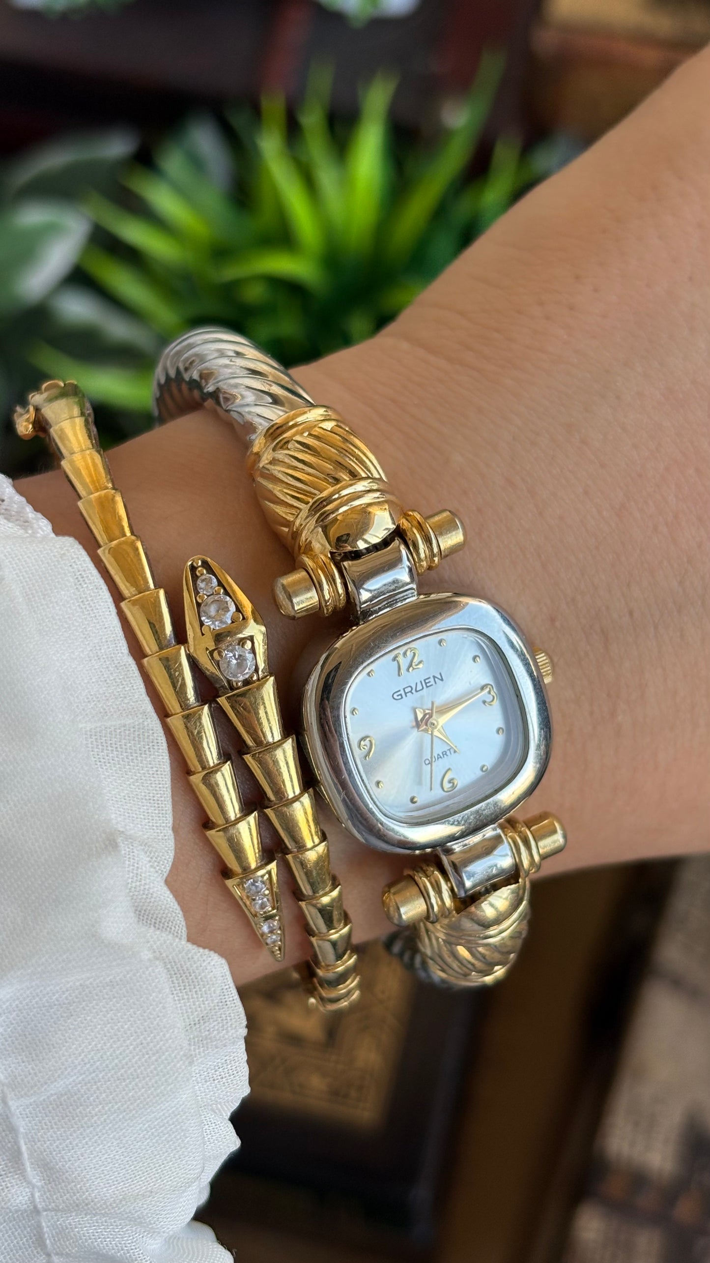 Vintage Gruen Bangle Watch in Two-Tone Versace Inspired
