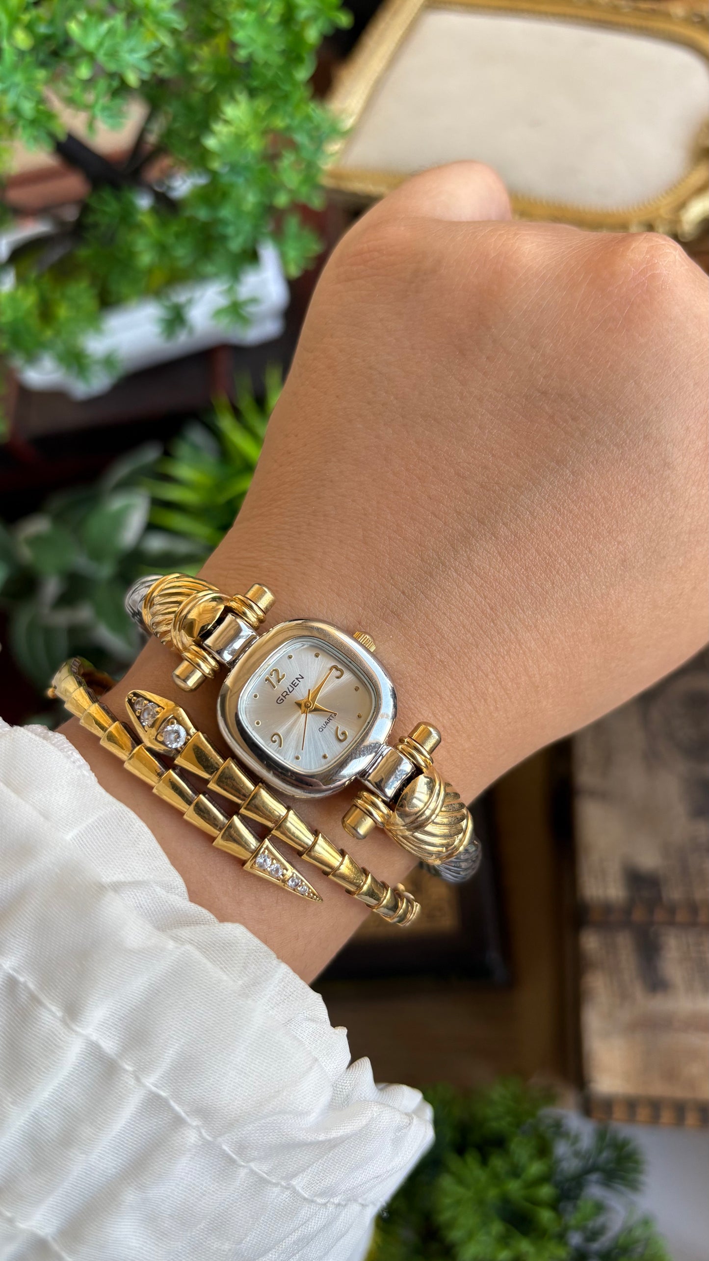 Vintage Gruen Bangle Watch in Two-Tone Versace Inspired