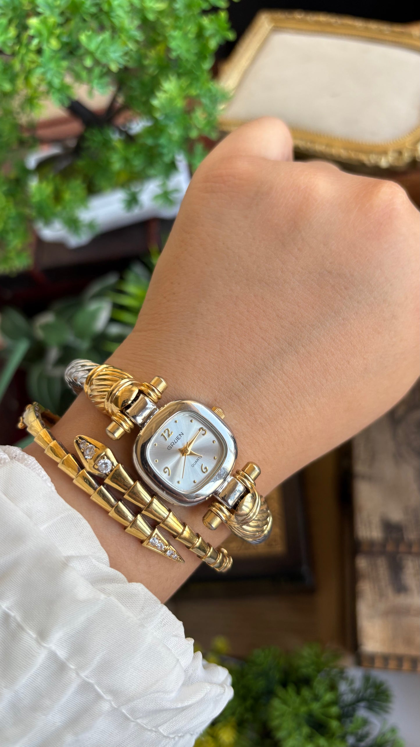 Vintage Gruen Bangle Watch in Two-Tone Versace Inspired