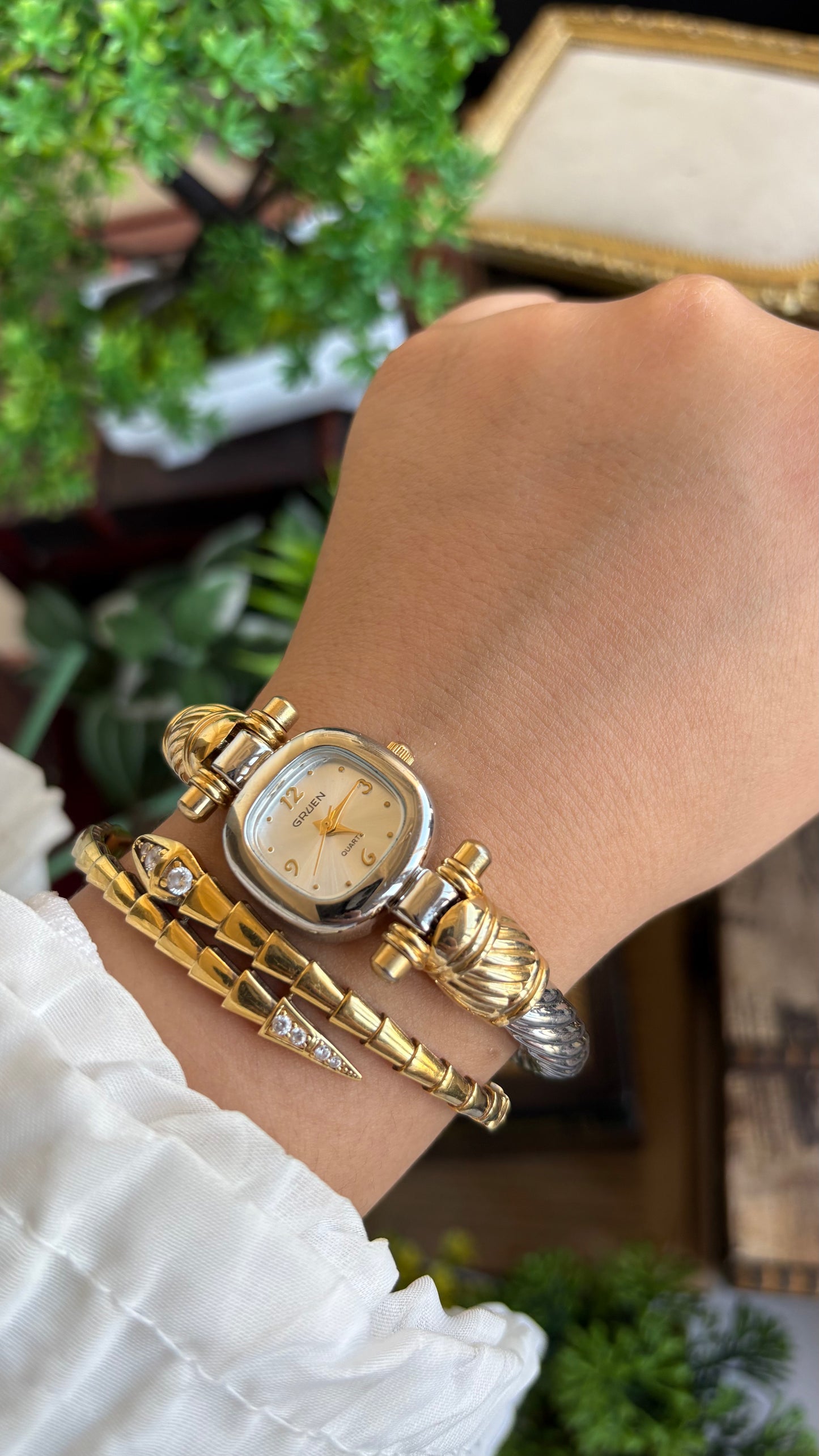 Vintage Gruen Bangle Watch in Two-Tone Versace Inspired