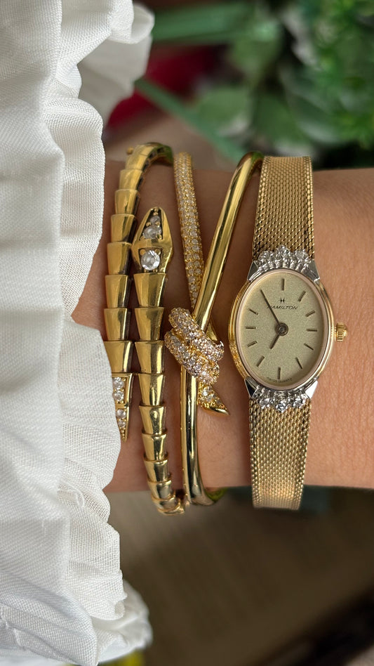 Extremely Rare Vintage Hamilton Swiss Watch in Gold Tone Oval Face with Genuine Diamonds and Original Vintage Hamilton Box