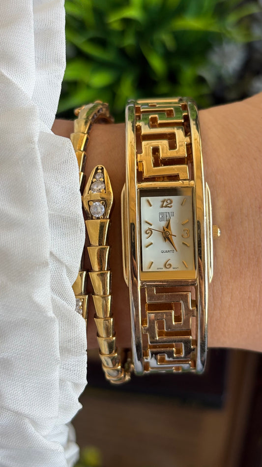 Vintage Gruen Greek Style Bangle Watch in Gold Tone