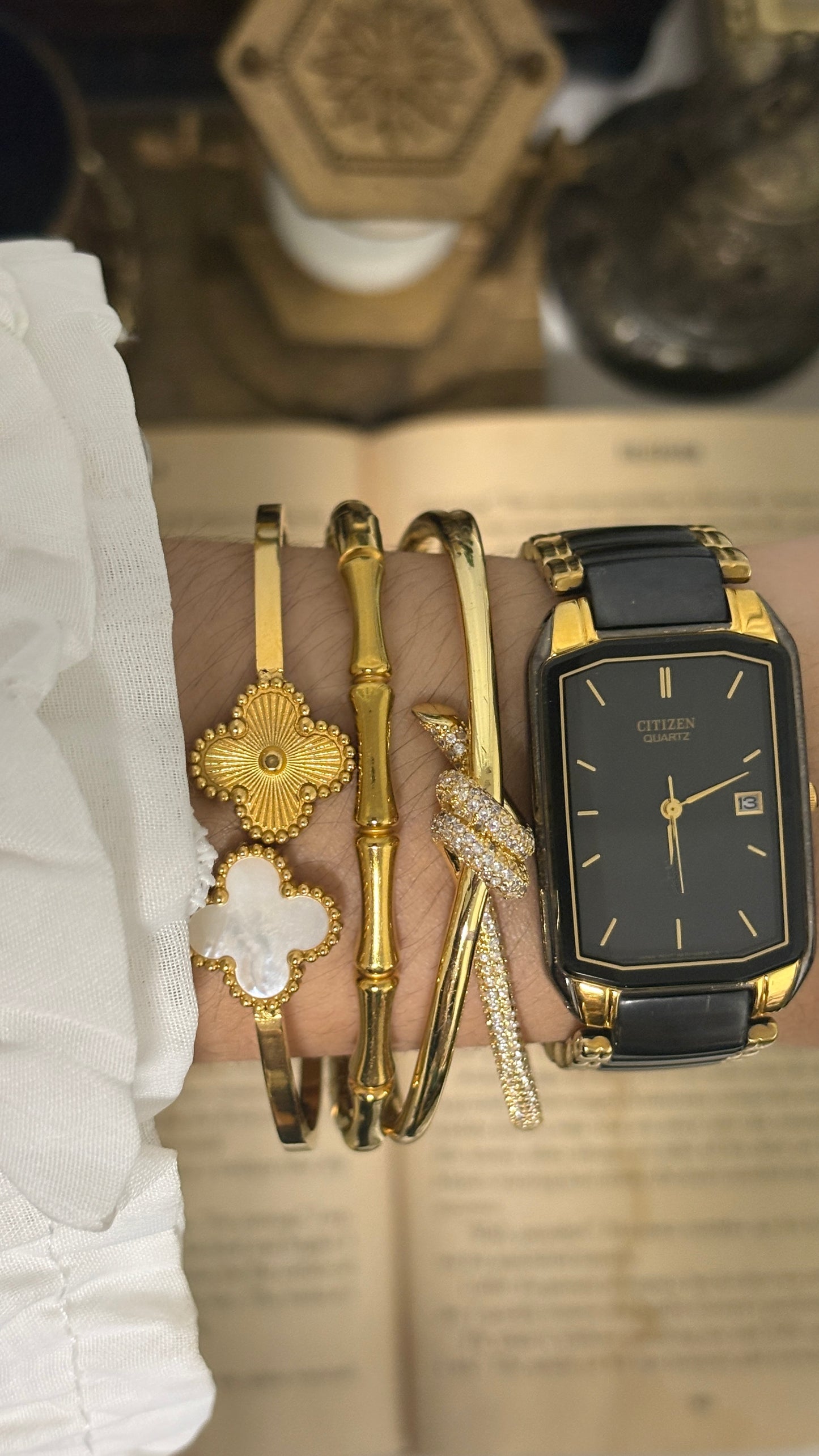Rare Vintage Citizen Date Window Tank Watch in Gold Tone Quartz