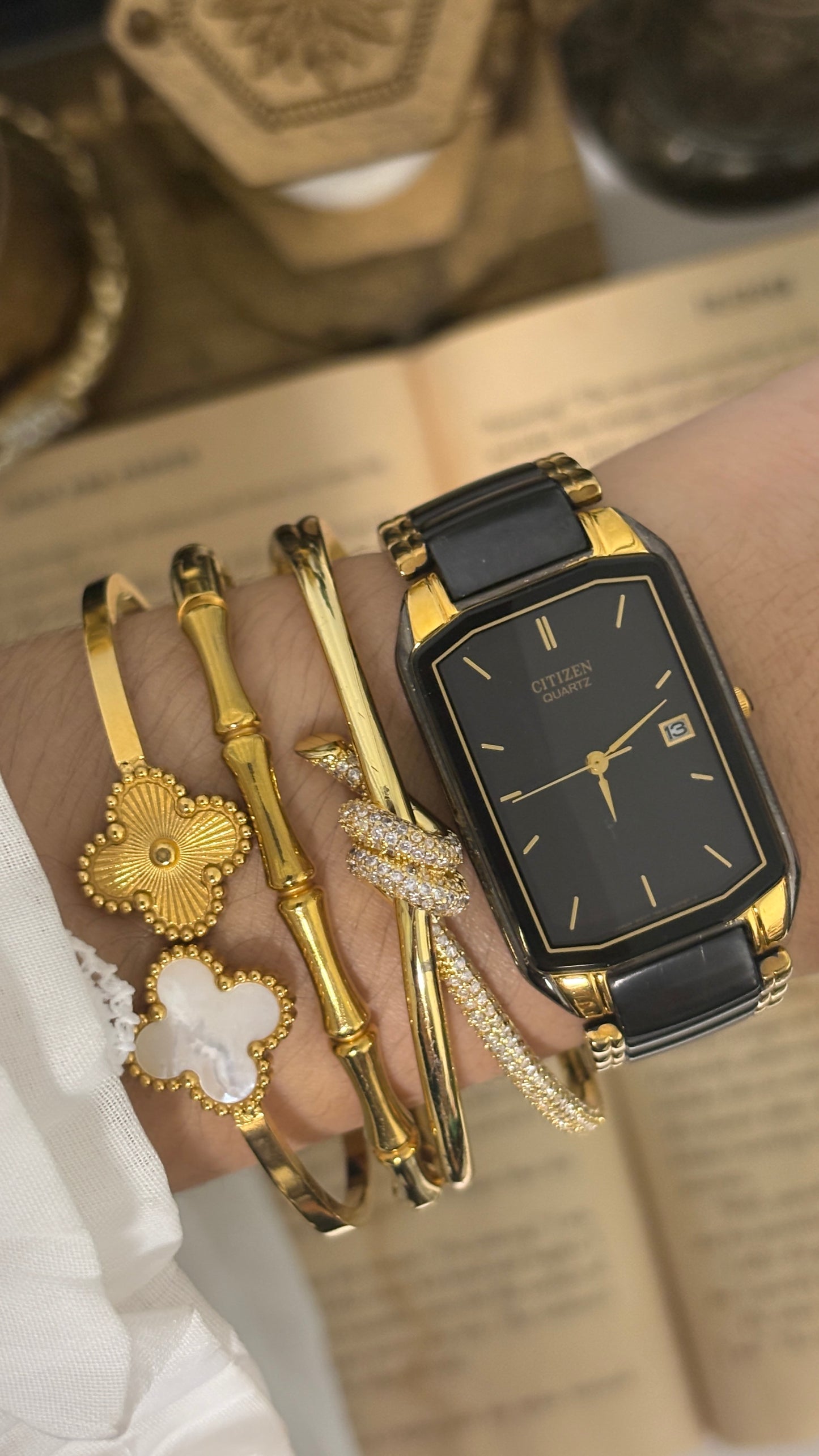 Rare Vintage Citizen Date Window Tank Watch in Gold Tone Quartz
