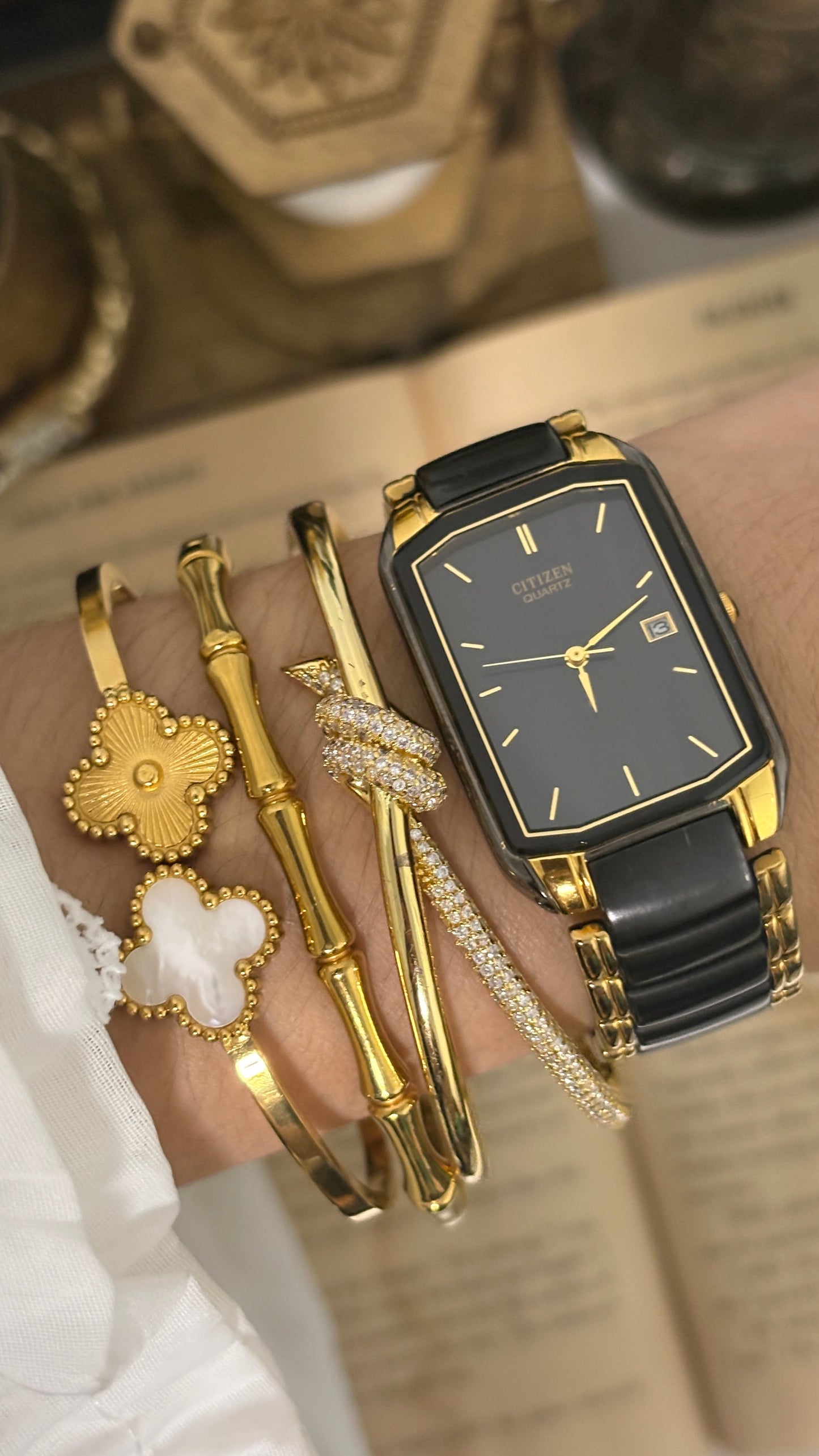 Rare Vintage Citizen Date Window Tank Watch in Gold Tone Quartz