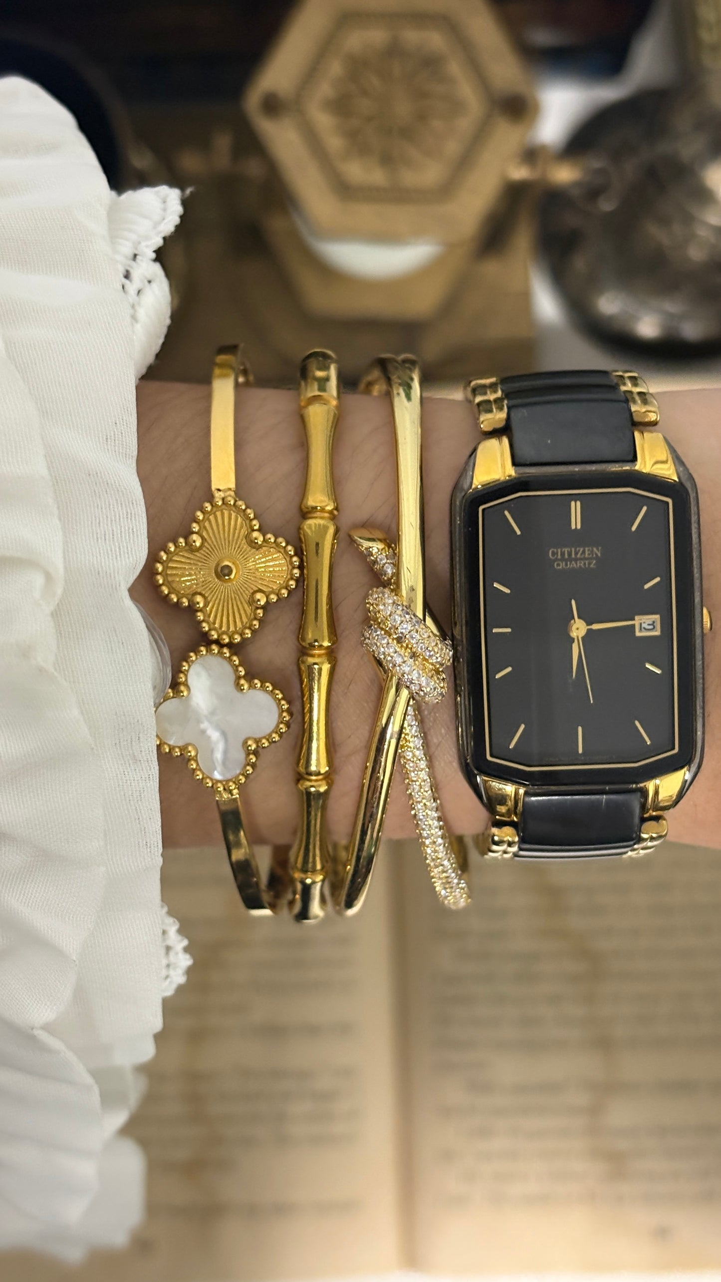 Rare Vintage Citizen Date Window Tank Watch in Gold Tone Quartz