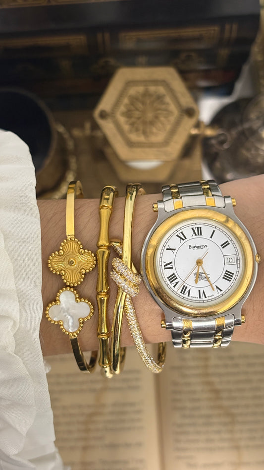 Vintage Burberry Swiss Date Window Dress Watch in Two-Tone Roman Dial Cartier Inspired