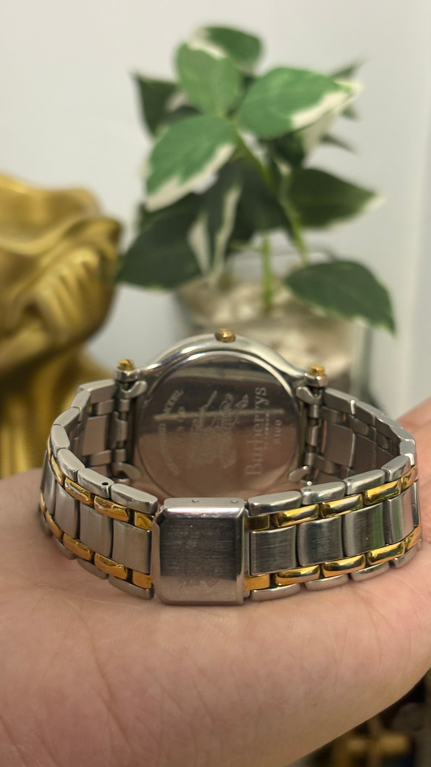 Vintage Burberry Swiss Date Window Dress Watch in Two-Tone Roman Dial Cartier Inspired