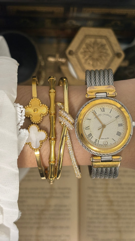 Rare Vintage Philippe Charriol Swiss Roman Dial Bangle Watch in Two-Tone Quartz