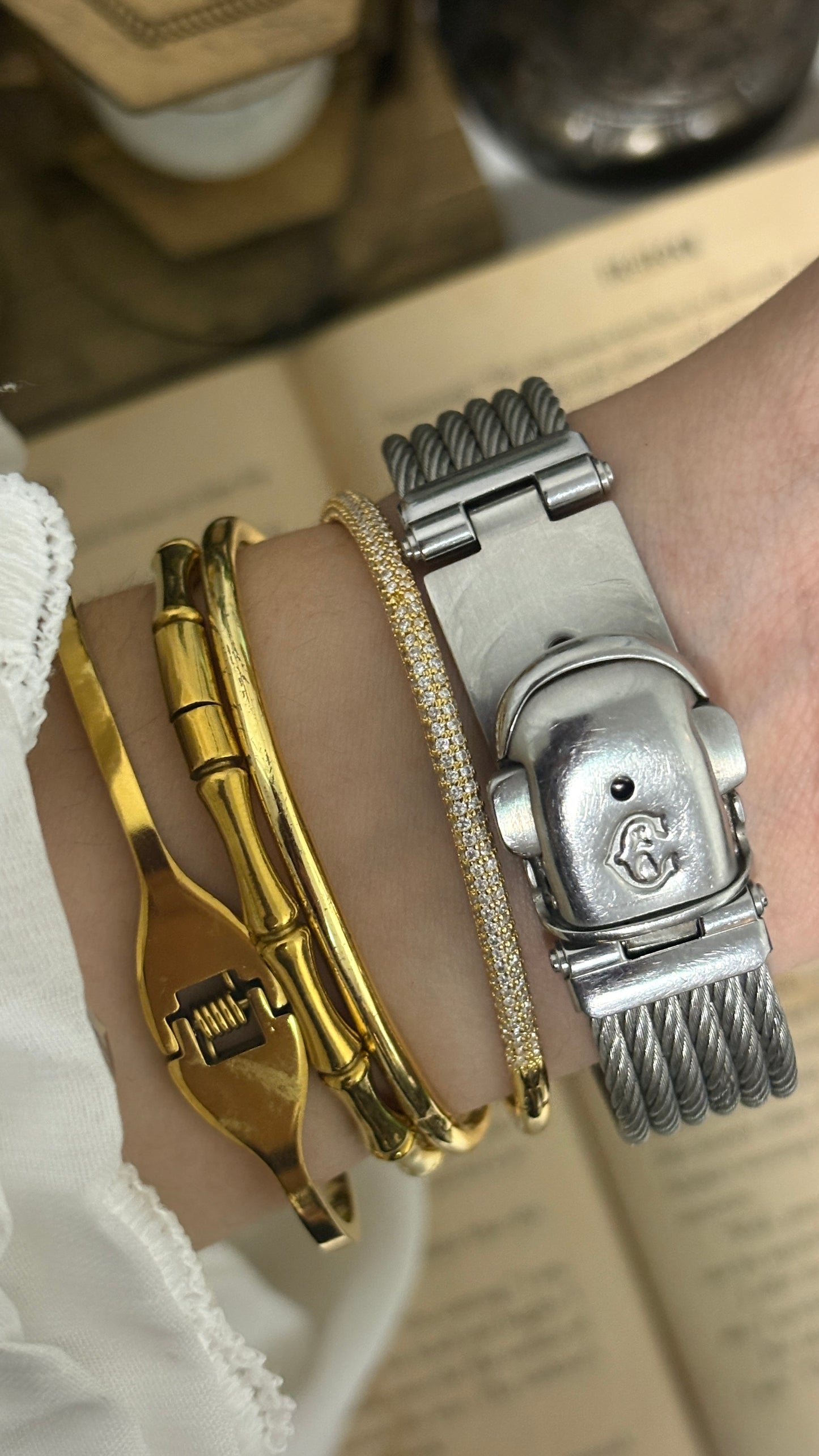 Rare Vintage Philippe Charriol Swiss Roman Dial Bangle Watch in Two-Tone Quartz